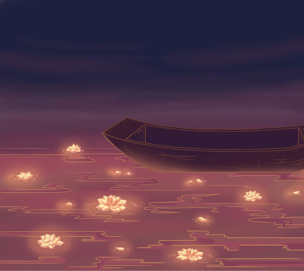 Boat and floating lights environment painting