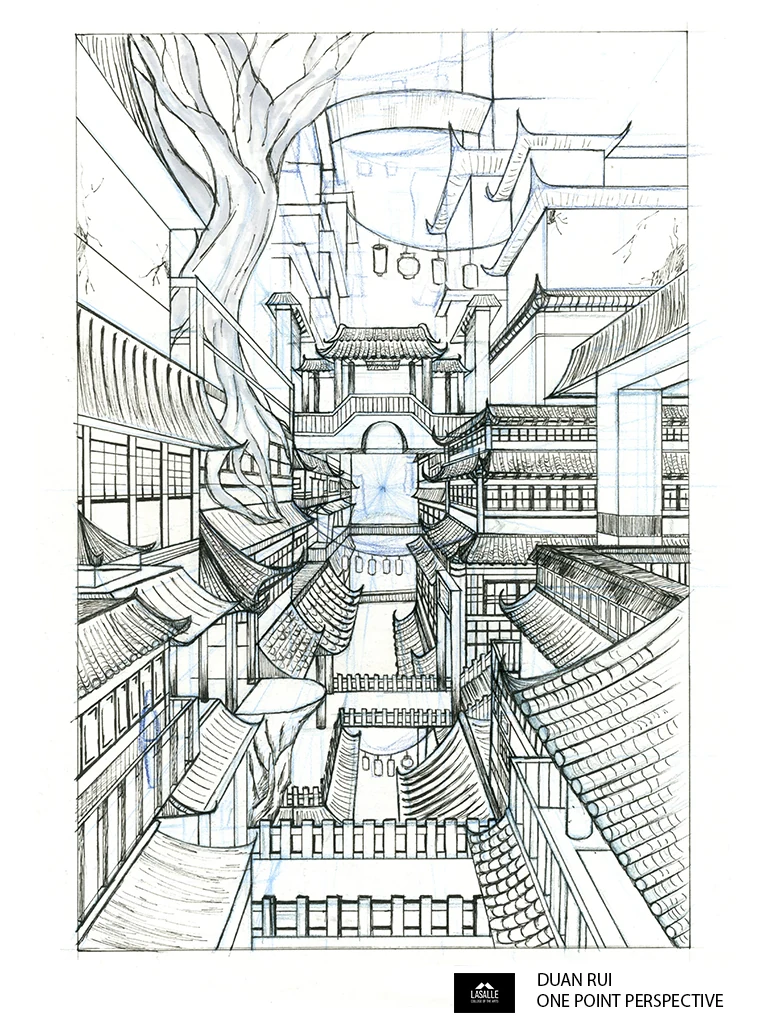 One-point interior perspective