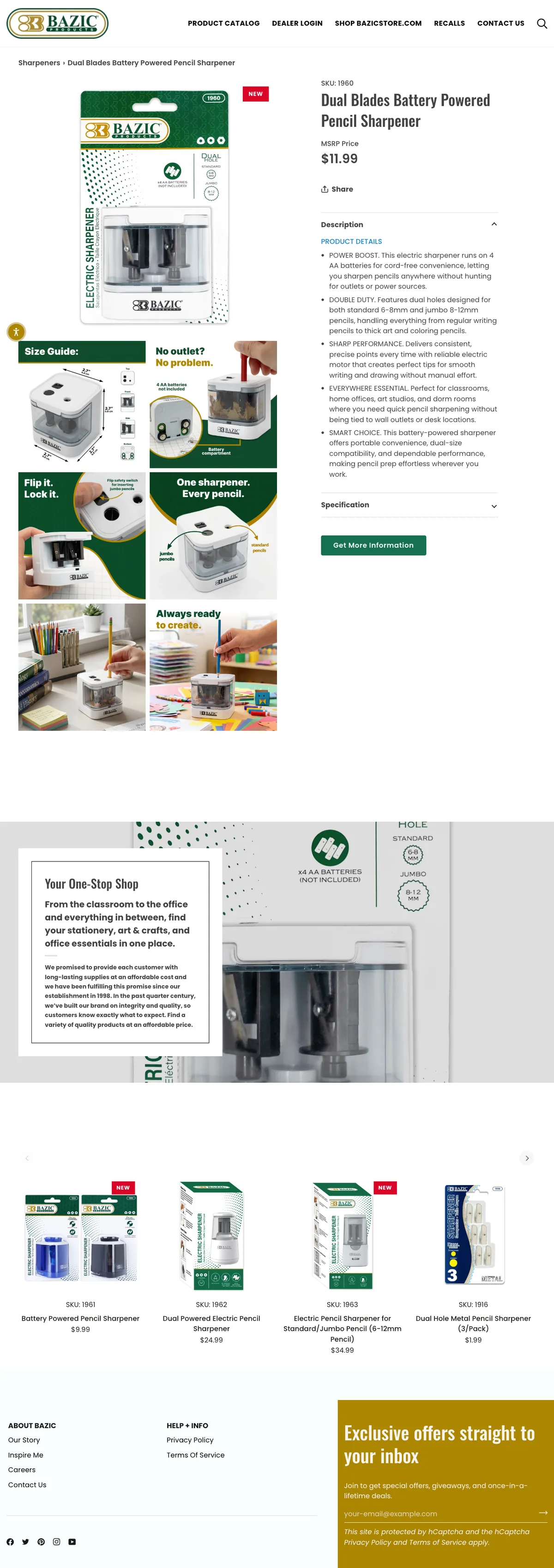 BAZIC product detail capture for a dual-blades battery-powered pencil sharpener