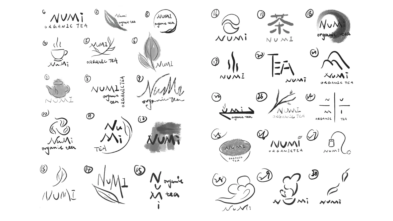 Hand-drawn Numi logo explorations