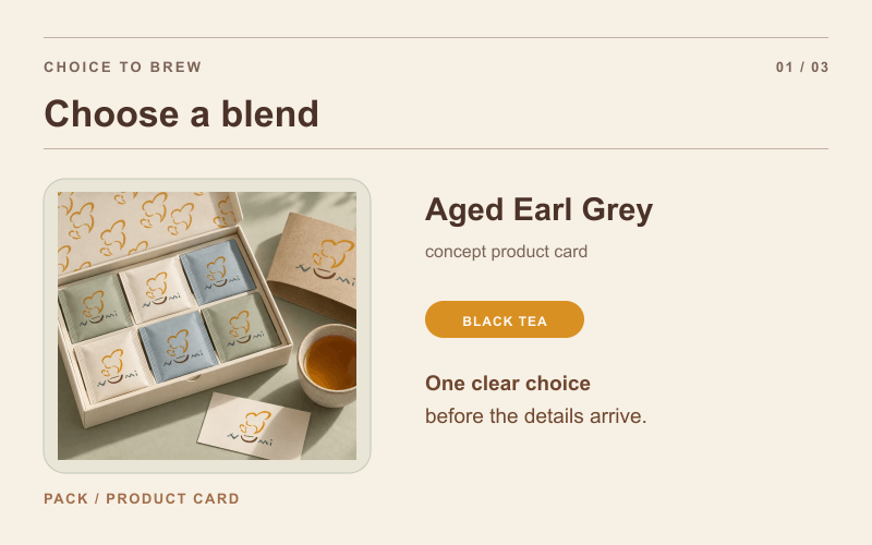 Numi choice-to-brew motion study moving from tea selection to brew guidance