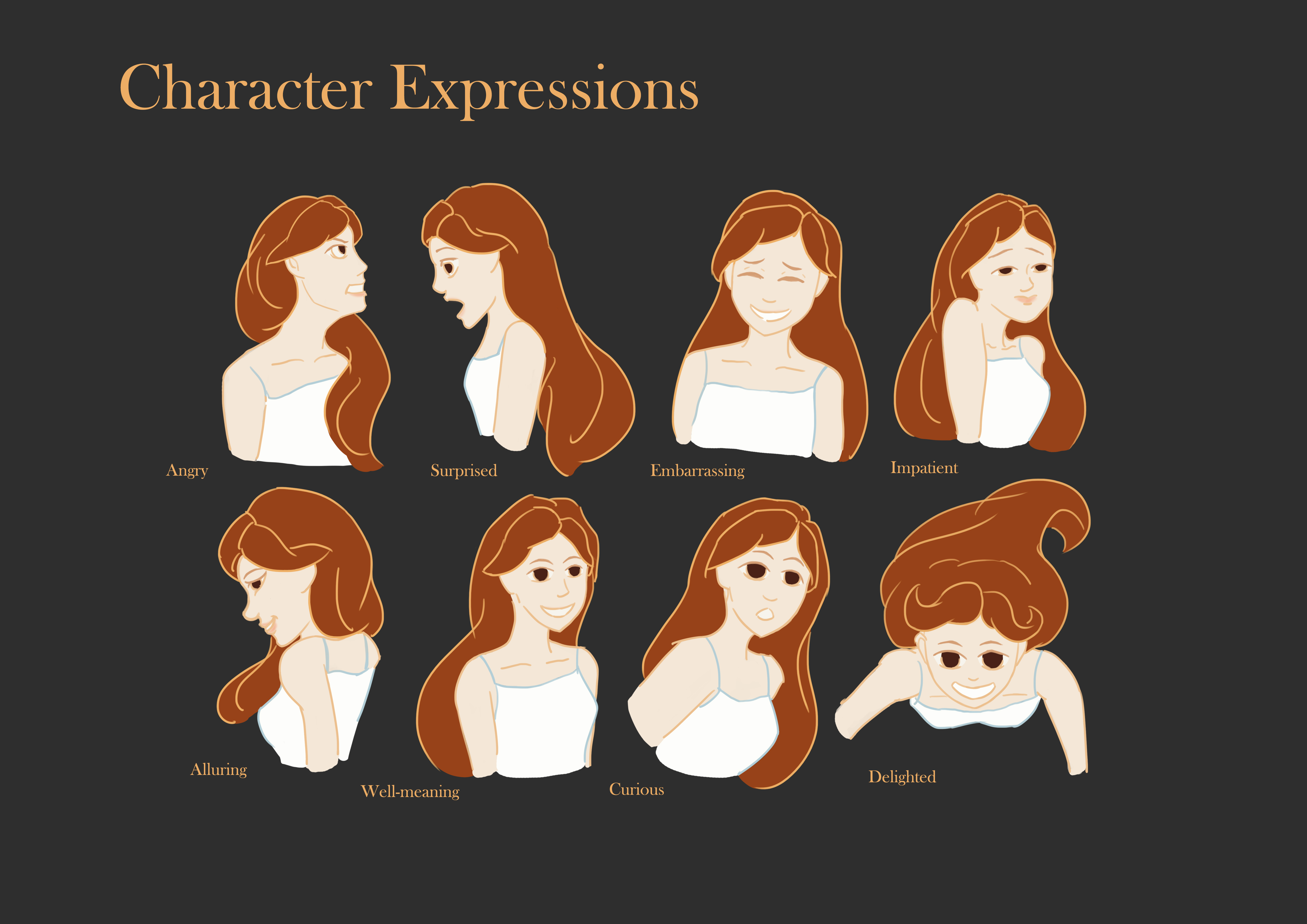 Captured Moments character expression sheet