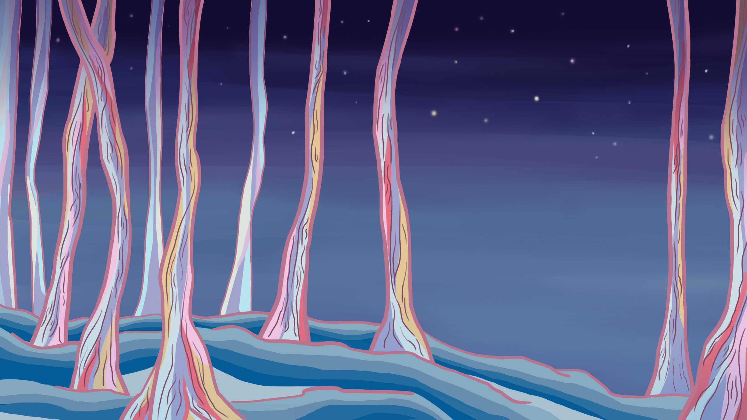 Forest environment with luminous flowers and the main character