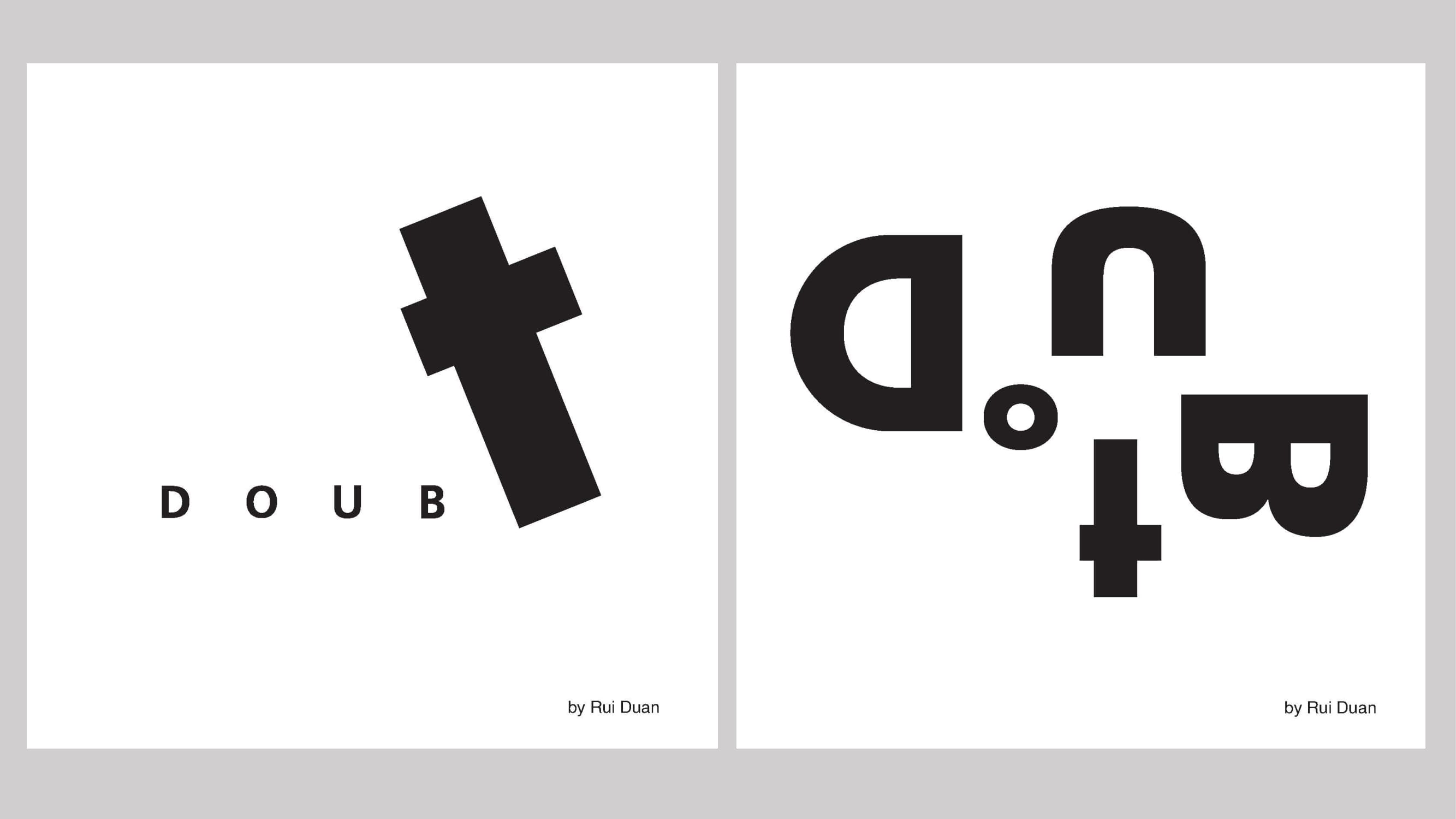 Black and white abstract compositions built from geometric letters